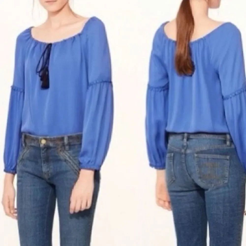 Tory Burch Silk Boho Fringe Peasant Blouse